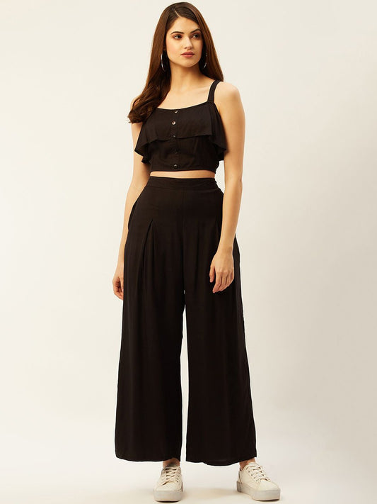 ANVI - Be Yourself Black Shoulder Straps Top With Trousers