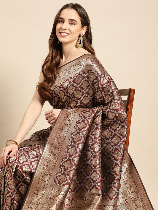 Royal Rajgharana Saree - Ethnic Motifs Zari Pure Silk Kanjeevaram Saree