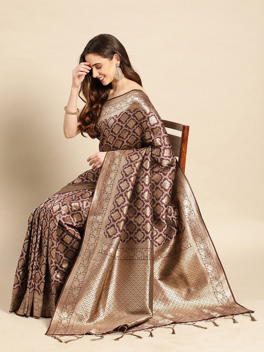 Royal Rajgharana Saree - Ethnic Motifs Zari Pure Silk Kanjeevaram Saree