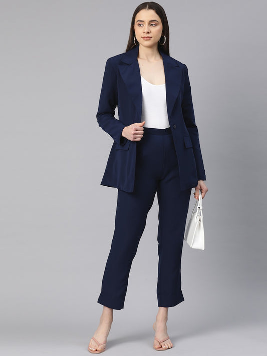 Cottinfab - Women Solid Single-Breasted Two-Piece Suit